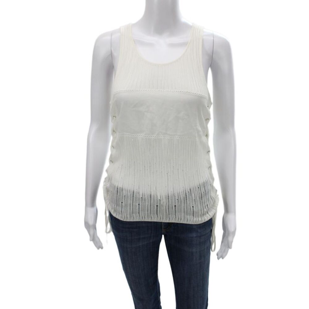 Chanel Womens Camisole White Scoop Neck Lace Up Sleeveless Size 38
